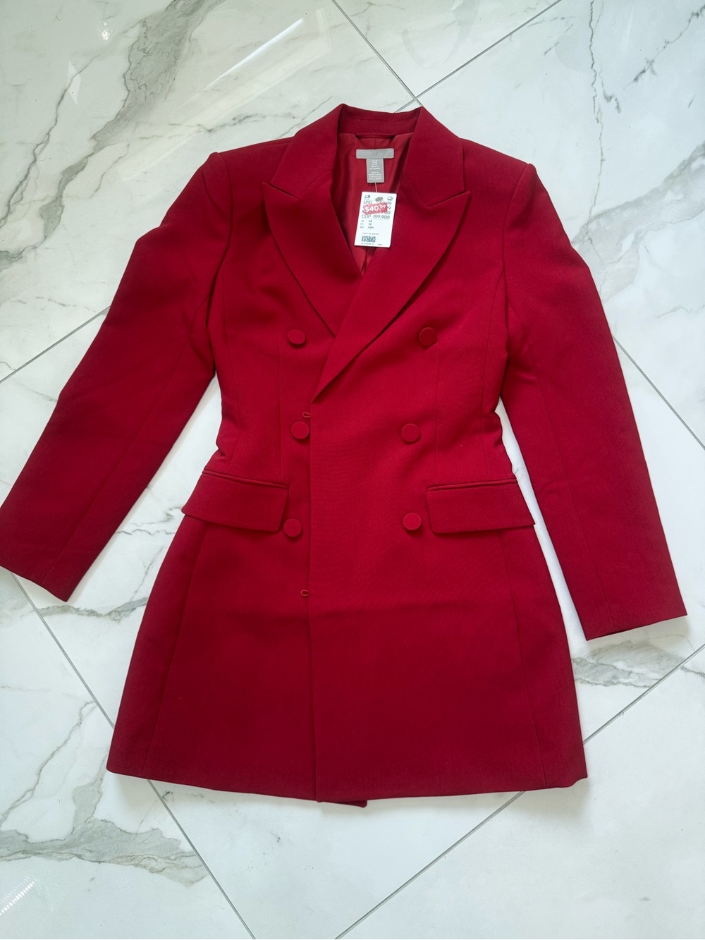 H&M Women's Double-Breasted Red Blazer Jacket